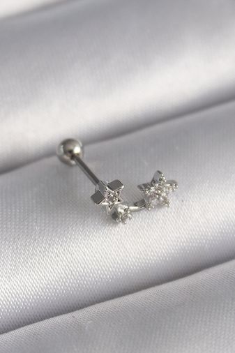 Clariss PR1245-BLNC 316L Çelik Gümüş Renk Zirkon Taşlı Yıldız Tragus Piercing