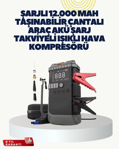 COjans TKNUCZZZCYD41KOMPRESÖR-1MKR Taşınabilir Akü Takviye Cihazı Işıklı Hava Kompresörü Powerbank