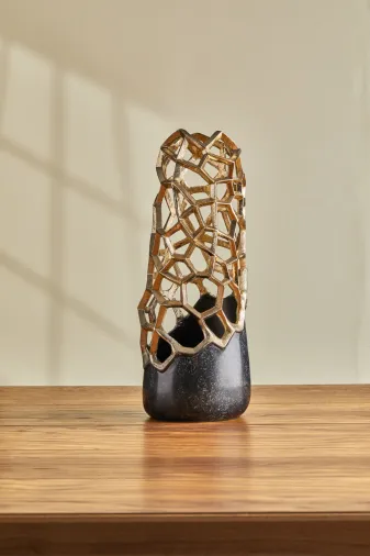 Cornella CR-1684 Pillar Antik Gold Siyah Metal Vazo