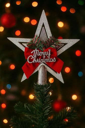 Da 57855210124143580184975 Yılbaşı Ağacı Yıldızı Gold Kurdelalı Merry Christmas Yazılı Yılbaşı Süsü Gümüş Diğer