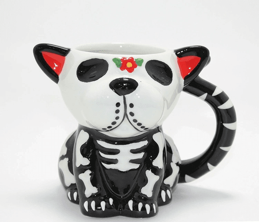 Day Of The Dead Köpek Figürlü 3d Kabartmalı Porselen Kupa Alk4896