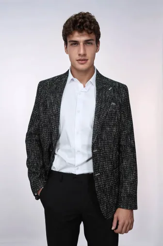 Desenli Slim Fit Spor Siyah Erkek Ceket - Wessi
