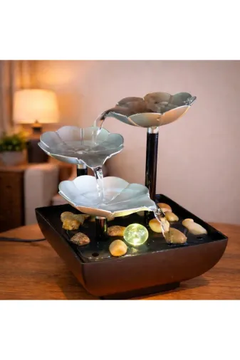 DGY STORE EmrDNM100426 Gümüş Çiçek Tasarımlı Led Işıklı Su Şelalesi