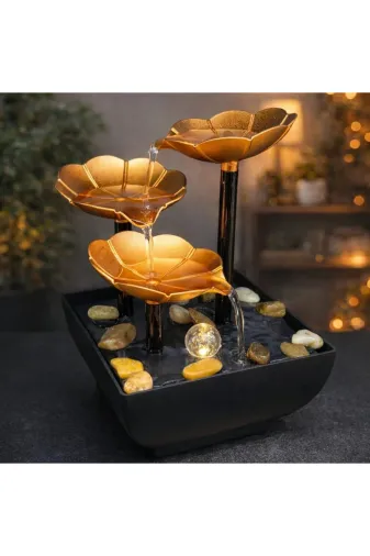DGY STORE EmrDNM100433 Altın Çiçek Tasarımlı Led Işıklı Su Şelalesi