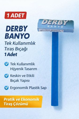 Diğer 120606088 Derby Banyo Tek Kullanımlık Tıraş Bıçağı 1 Adet Plastik Saplı Pratik Tıraş Jileti