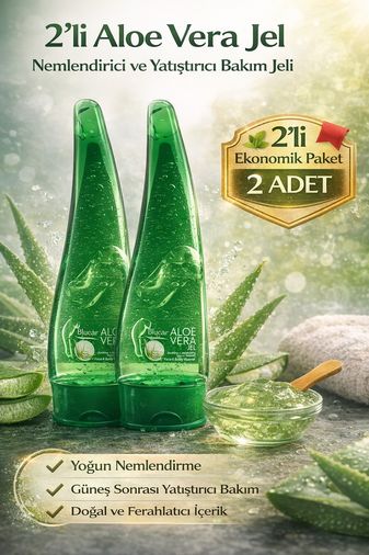 Diğer 122807728 Aloe Vera Jel Nemlendirici Ve Yatıştırıcı Bakım Jeli Yüz Ve Vücut İçin Doğal Aloe Özlü Cilt Bakım Ürünü 2Li Avantaj Paket