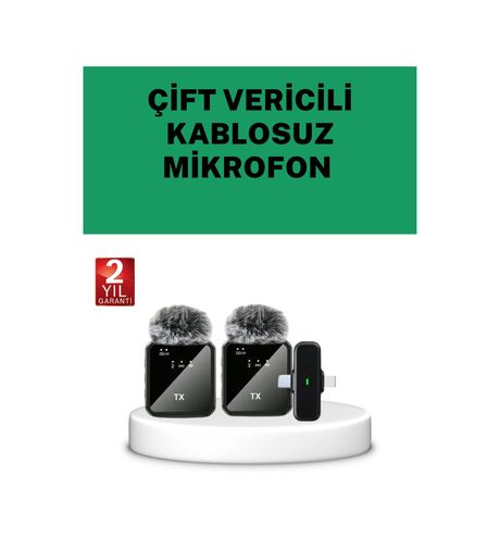 Diğer 125047383 Mey İthalat Canlı Yayın Ve Video Çekimleri İçin Çiftli Kablosuz Yaka Mikrofon
