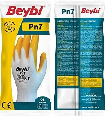 Diğer 126597041 Beybi Pn7 Polyester Örme Nitril Eldiven No 10, Çift, Beyaz Sarı