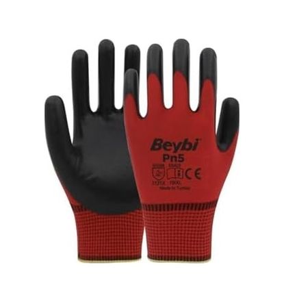Diğer 126597453 Beybi Pn3 Kırmızı Nitril Kaplı Örgü Polyester Iş Eldiveni