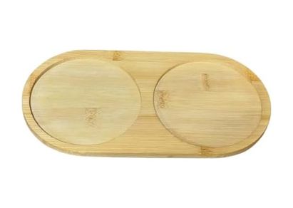 Diğer 126628634 Bambu 2 Bölmeli Oval Yağdanlık Ve Sosluk Altlığı - Şık Doğal Ahşap Görünümlü Stand, Mutfak Tezgahı İçin Düzenleyici Ve Çok Amaçlı Kullanım
