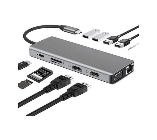 Diğer 126634623 12In1 Station 2 Adet Hdmı Uyumlu 1000 Mbps 4K Usb C Adaptörü Usb 3.0 Vga Pd Için Pro Tipi C Docking Dizüstü Yer Yapma Istasyonları Type-C Adaptör Zr610