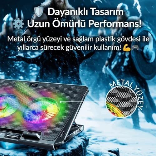 Diğer 126635387 Odin Rgb Işıklı Gaming 2200Rpm Çift Fan Led Display Laptop Notebook Soğutucu Stand