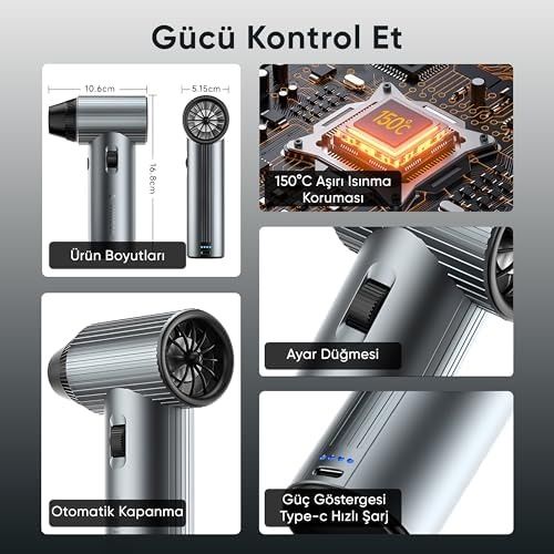 Diğer 126659536 G500 Hyperwind Turbo Jet Fan Hava Üfleyici - Turbo Modda 500 Gram Hava Üfleme Gücü - Ultra Güçlü Hava Basıncı -Taşıma Torbalı Ve Ekstra Nozullu