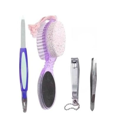 Diğer 128830256 4 Parça Manikür Pedikür Set -Tırnak Törpüsü Tırnak Makası Cımbız + 4In1 Topuk Rende-Fırça-Törpü Seti
