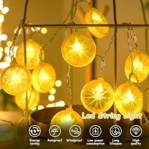 Diğer 128849694 Limon Dilimi Şeklinde 10 Lu Led Işık Zinciri 2 Metre Dekoratif Aydınlatma, Pil İle Çalışan, Ev Ve Parti Süsleme İçin Pratik Limon Işıkları, Mz-304, Sarı