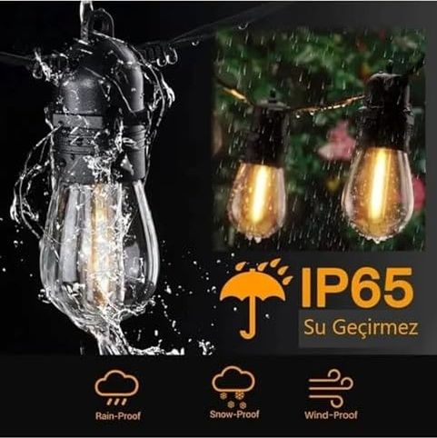 Diğer 128851175 Bahçe Aydınlatma Armatürü, E27 Duy, 20 Ampul Kapasiteli, 10 Metre, Siyah Bahçe Organizasyon Işığı Eklenip Uzatılabilir Sarmaşık Dış Mekan Aydınlatma
