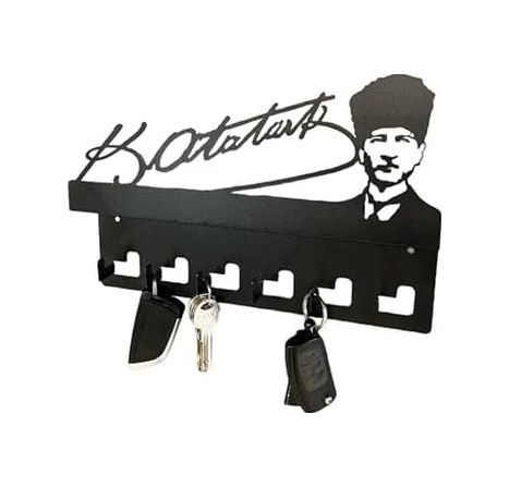 Diğer 128861289 Atatürk Tasarımlı Duvar Askılı Anahtarlık Ve Mektup Rafı Model-1 - Siyah