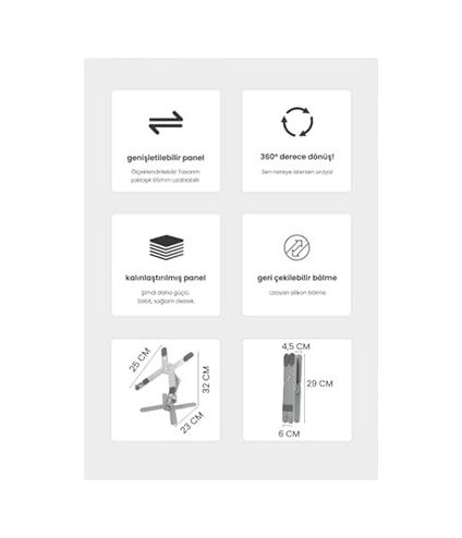 Diğer 128874570 3 Eksenli Yüksekliği Ayarlanan Alüminyum Ergonomik Laptop Standı, Laptop Yükseltici 15.6"