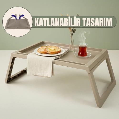 Diğer 128875013 Katlanabilir Yatak Üstü Laptop Sehpası Ve Kahvaltı Masası - Tablet Ve Telefon Standlı Çok Amaçlı Portatif Çalışma Sehpası 56X36X26 Cm Toprak