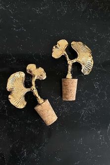 Diğer 131572494 2 Adet Altın Renk Ginkgo Figürli Mantar Tıpa Yağdanlık Tıpası Şarap Şişe Tıpası