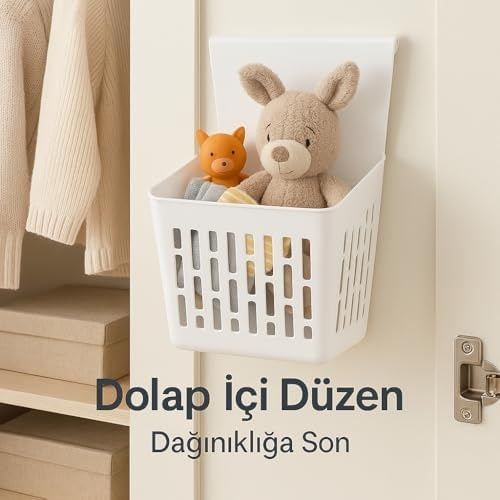Diğer 131576618 Asmalı Dolap Düzenleyici Askılı Çok Amaçlı Plastik Organizer Sepet Mutfak, Banyo, Dolap Ve Ofis İçin Pratik Düzenleyici Kutusu 255X110X325 Mm, Beyaz