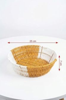 Diğer 131745341 Yuvarlak Çift Renkli Plastik Rattan Sepet, Çok Amaçlı Banyo Ve Mutfak Düzenleyici, Yıkanabilir Ekmek Meyve Sepeti, 25X7 Cm