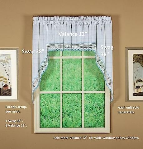 Diğer 142783243864230140557466 Curtain Adirondack 2 Tonlu Kroşe Swag 38", Beyaz/mavi, 60W X 38L A Antrasit 0 - 100 1 - 1Düz Dikim