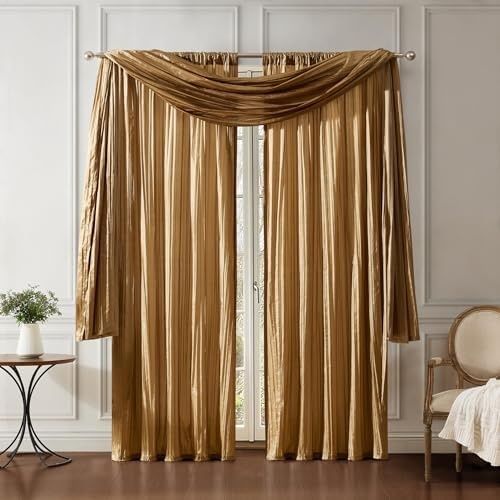 Diğer 142783243868630140557466 Fashions Venedik İpek Çift Çubuk Cep Perde Panelleri Eşarp Saçaklı - 3'lü Set - Panel 132 Cm X 213 Cm, Altın 2 Panel - 1 Eşarp A Antrasit 0 - 100 1 - 1Düz Dikim