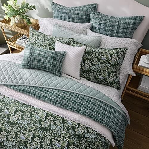 Diğer 142783243897800140557466 Ashley- Comforter Set, Reversible Bedding Set, Includes Matching Shams With Bonus Euro Shams & Throw Pillows Bramble Floral Green, 0