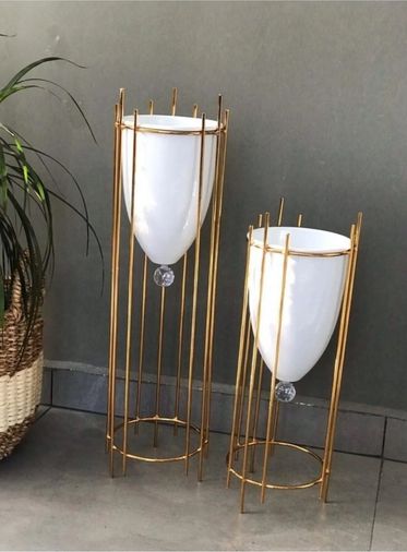 Diğer 47799134 Dekoratif 2'li Gold Kaplama Çiçeklik Saksılık