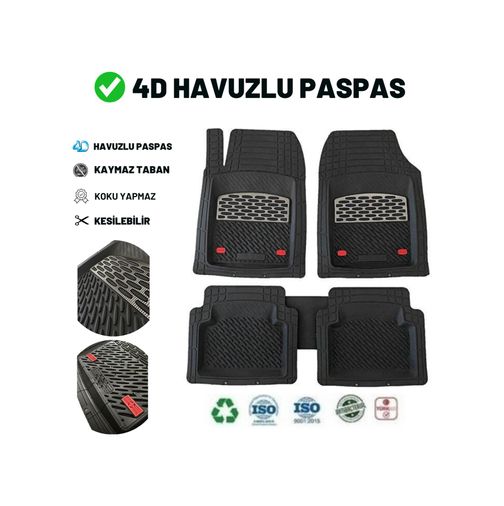 Diğer 49907499 Toyota Rav 4 2011 4D Havuzlu Üniversal Yeni Nesil Pro Paspas Siyah - Gri