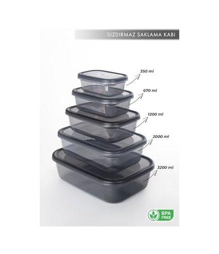 Diğer 57855210124975880184975 Nare Dikdörtgen Sızdırmaz Saklama Kapları Füme 5&apos Lı Set 7009