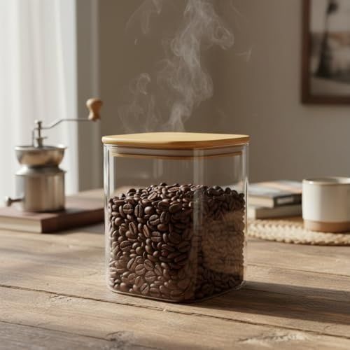 Diğer 57855210125335980184975 10X15 Cm Bambu Kapaklı Kare Cam Saklama Kavanozu - Vakumlu Uzun Boy Şeffaf Erzak Kabı Bakliyat Ve Kuruyemiş Saklama Kutusu Mutfak Düzenleyici Organizatör 7009