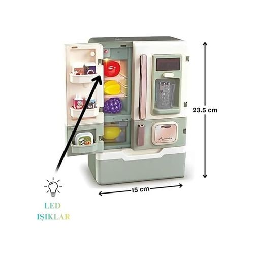 Diğer 57855210128613680184975 /oyuncak Buhar Efektli Buzdolabı 28 Parça Aksesuarlı Sesli Müzikli Led Işıklı Pilli Eğitici Gerçekçi Ahşap