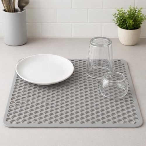 Diğer 57858324441312499283959 Bulaşık Kurutma Matı Kaymaz Katlanabilir 32X32 Cm Gri Açık Gri