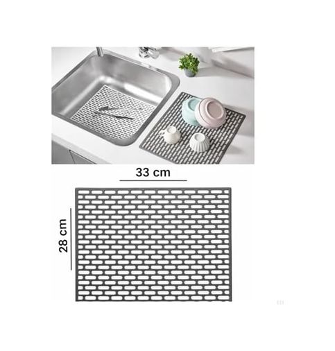 Diğer 57858324441547699283959 Silikon Kaydırmaz Lavabo Paspası, Gri, 33X28 Cm, Delikli Tasarım, Mutfak Ve Banyo İçin Su Geçiren Tezgah Koruyucu Mat Açık Gri