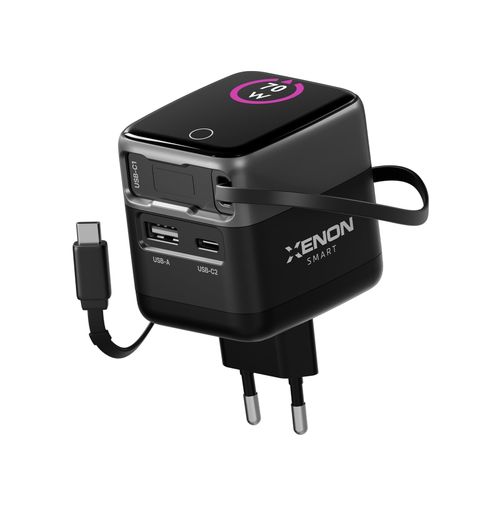 Diğer 57858324448868999283959 Smart Hızlı Şarj Adaptörü 70W Gan Usb-C & Usb-A Dahili Type-C Kablo Pd Pps Dijital Ekran X6413 Acı Kahve