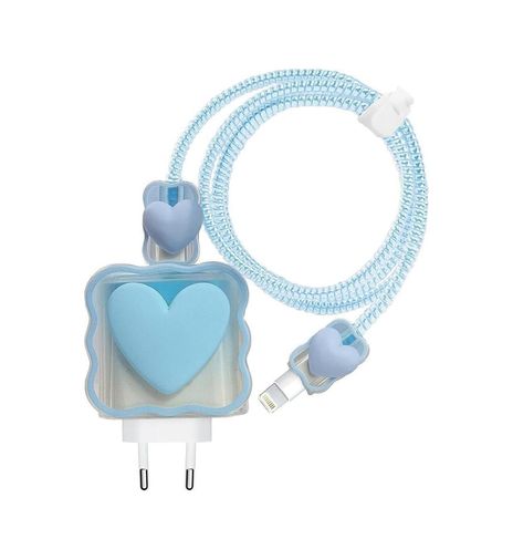 Diğer 57858324448965899283959 18W/20W İle Uyumlu Mavi Kalp Şarj Aleti Kılıfı, Şarj Kablosu Örme Aparatı, Toparlayıcı, Kablo Koruyucu Acı Kahve