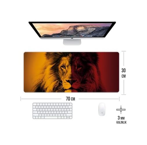 Diğer 57858324453034599283959 Sarı Kırmızı Aslan Temalı Oyun Gaming Klavye Mouse Pad Masa Matı 70X30Cm Kaymaz Kauçuk Taban Dikişli Kenar 001