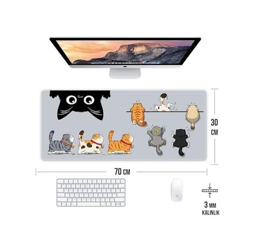 Diğer 57858324453259899283959 Yaramaz Kediler Oyun Gaming Klavye Mouse Pad Masa Matı 70X30Cm Kaymaz Kauçuk Taban Dikişli Kenar 001