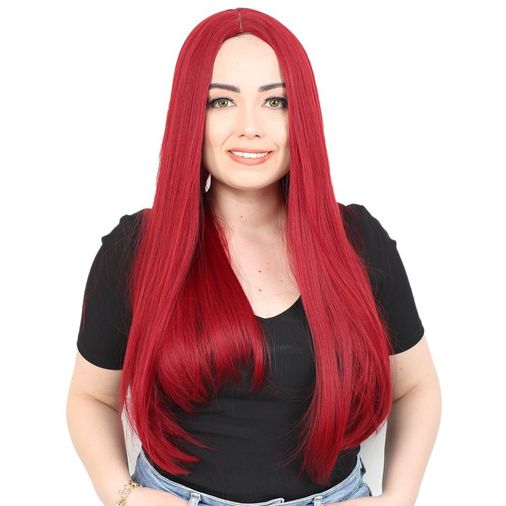 Diğer Fiber Sentetik Uzun Düz Peruk / Kızıl - Huvj-739603 Karışık - Çok Renkli