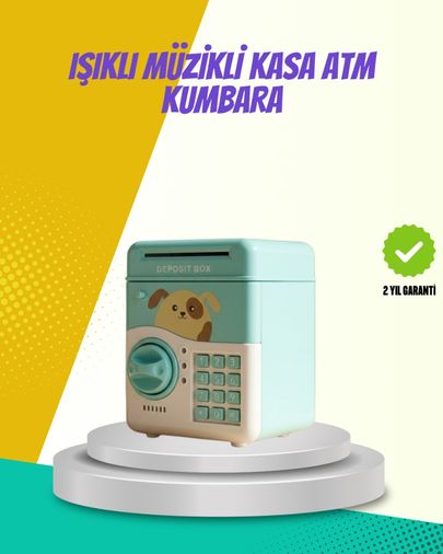 Diğer TKNUCZZZSAM51MÜZİKLİIŞIKLIKUMBARA-14 Atm Görünümlü Su Yeşili Otomatik Para Çeken Şifreli Kumbara