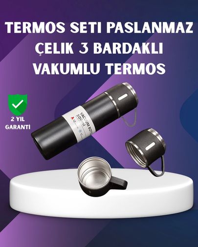 Diğer TRİTHLTXUCZZZTERMOSSETİİ-4-BLNCCC Paslanmaz Termos İkili Bardak Seti 6-12 Saat Sıcak/soğuk Tutma Açık Gri