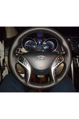 Dikişli Deri Direksiyon Kılıfı Damarlı Siyah Deri Siyah Dikişli Hyundai I30 Icin11