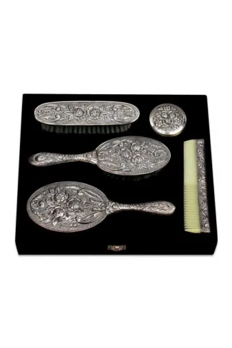 DMR Elegance DMR-GMSH-BRKD-KR2550049 Gümüş Fırça Tarak Ayna Takımı - 5 Parça