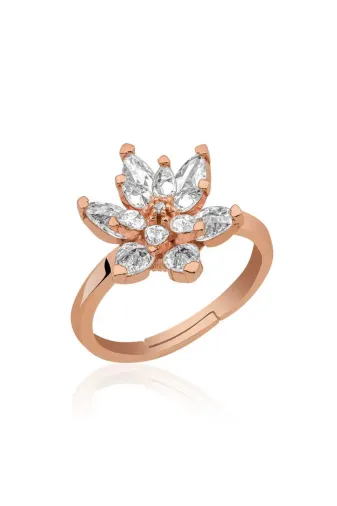 DMR Elegance DMR-GMSH-BRKD-PT11002818 Gümüş Rose Beyaz Taşlı Lotus Çiçeği Yüzük