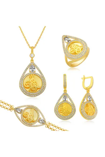DMR Elegance DMR-GMSH-BRKD-ST11601576 Gümüş Damla Çerçeveli Tuğra Set