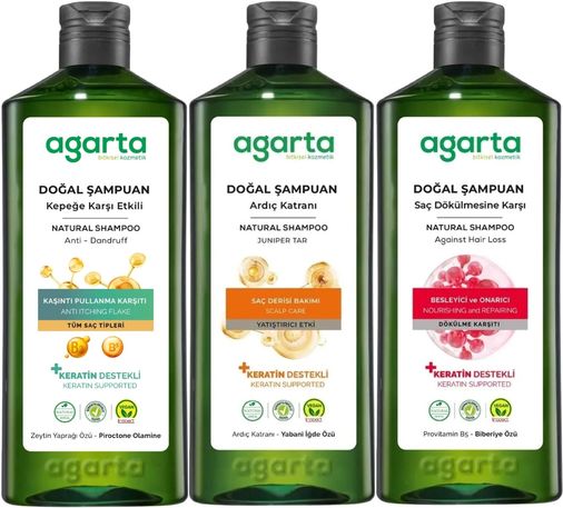 Doğal Şampuan 400 ML Kepek Karşıtı - Ardıç Katranı,Keratin - Saç Dökülmesine (3 Lü Karma Set)