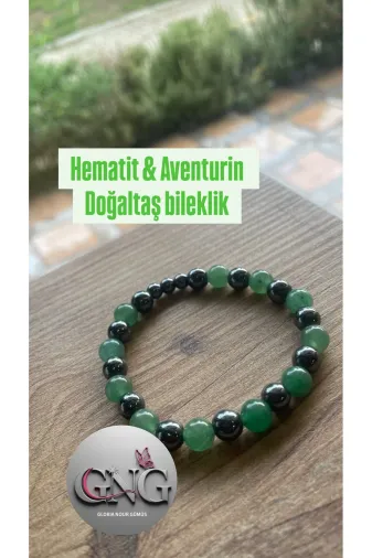 Doğaltaş GNGAVT01E Gng Silver Yeşil Şans Bolluk Taşı Aventurin Ve Hematit Erkek Lastikli Bileklik