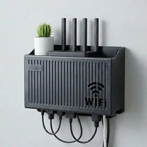 Duvar Tipi Wi-Fi Modem Saklama Kutusu(Siyah) – Kablo Düzenleyici Router Raf Organizer (4745)